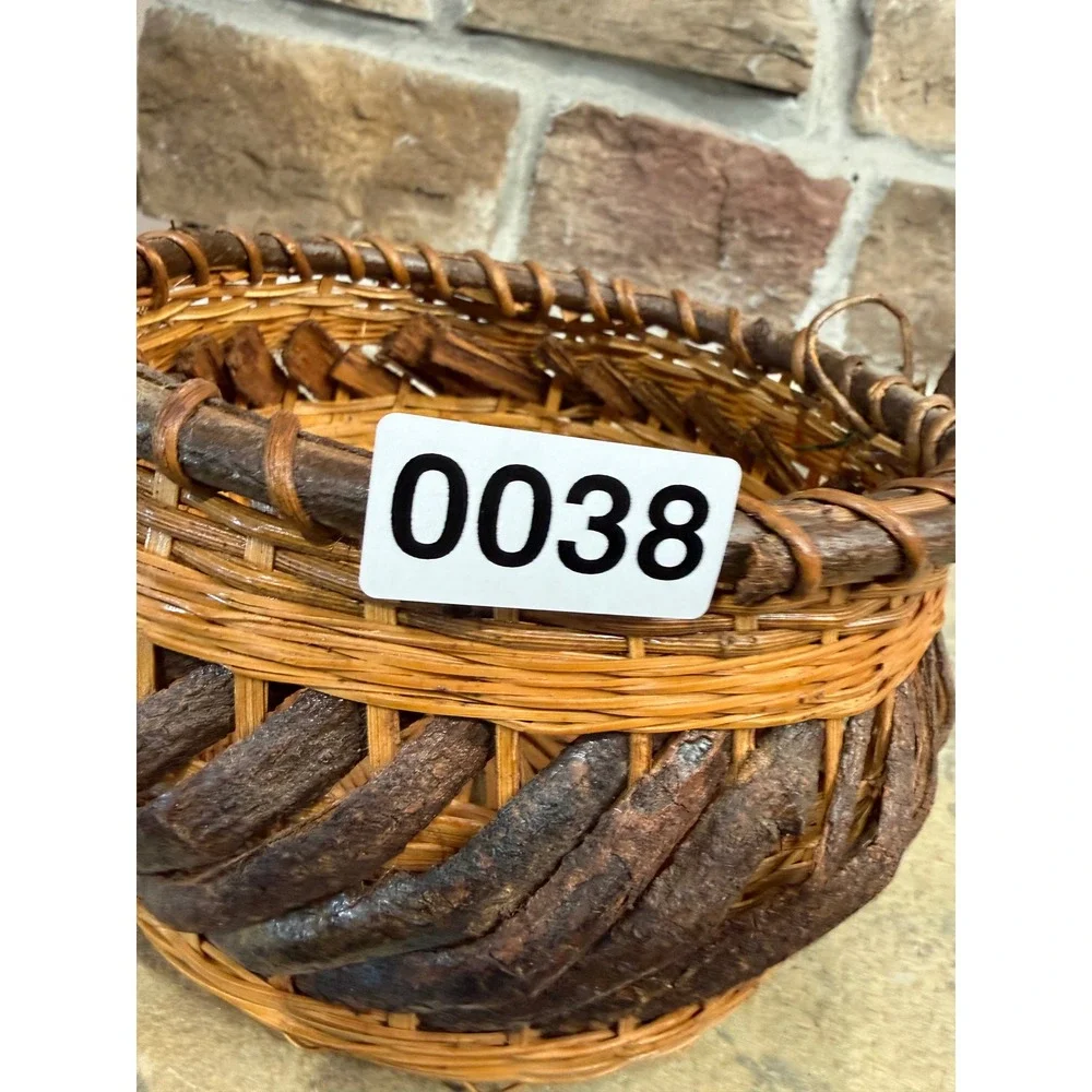 Rustic Handwoven Grapevine and Wicker Basket with‎ Natural Branch Handle Brown